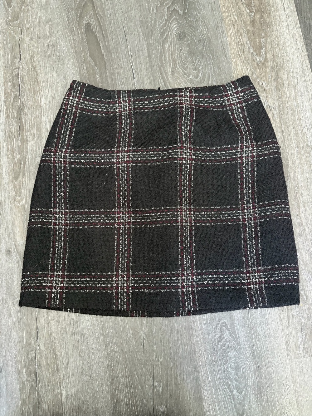 Black Plaid Mini Skirt with Burgundy and White